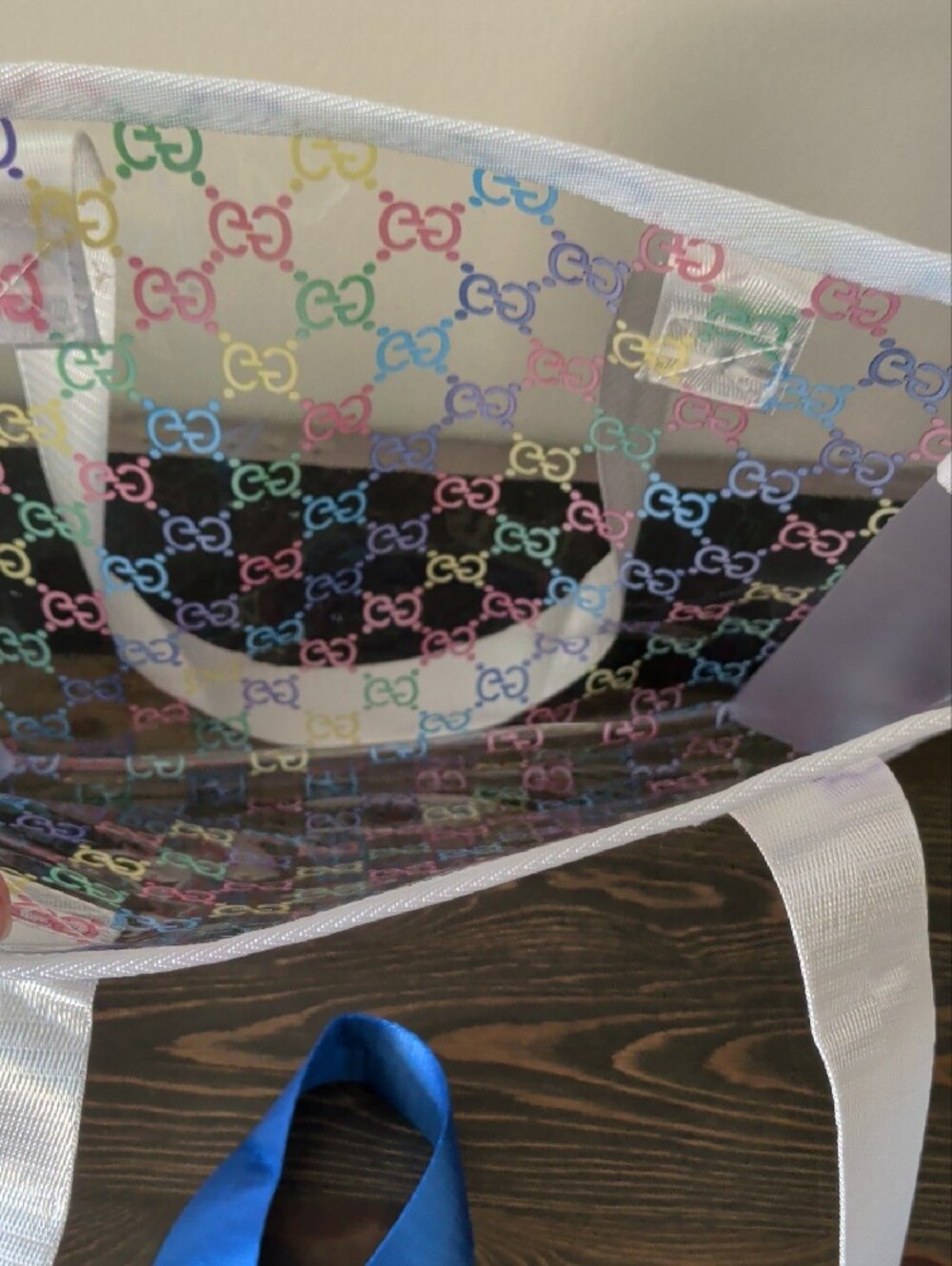 BRAND NEW Clear Multicolor and Blue Tote Bags with White and Blue Straps Bundle - Picture 2 of 3
